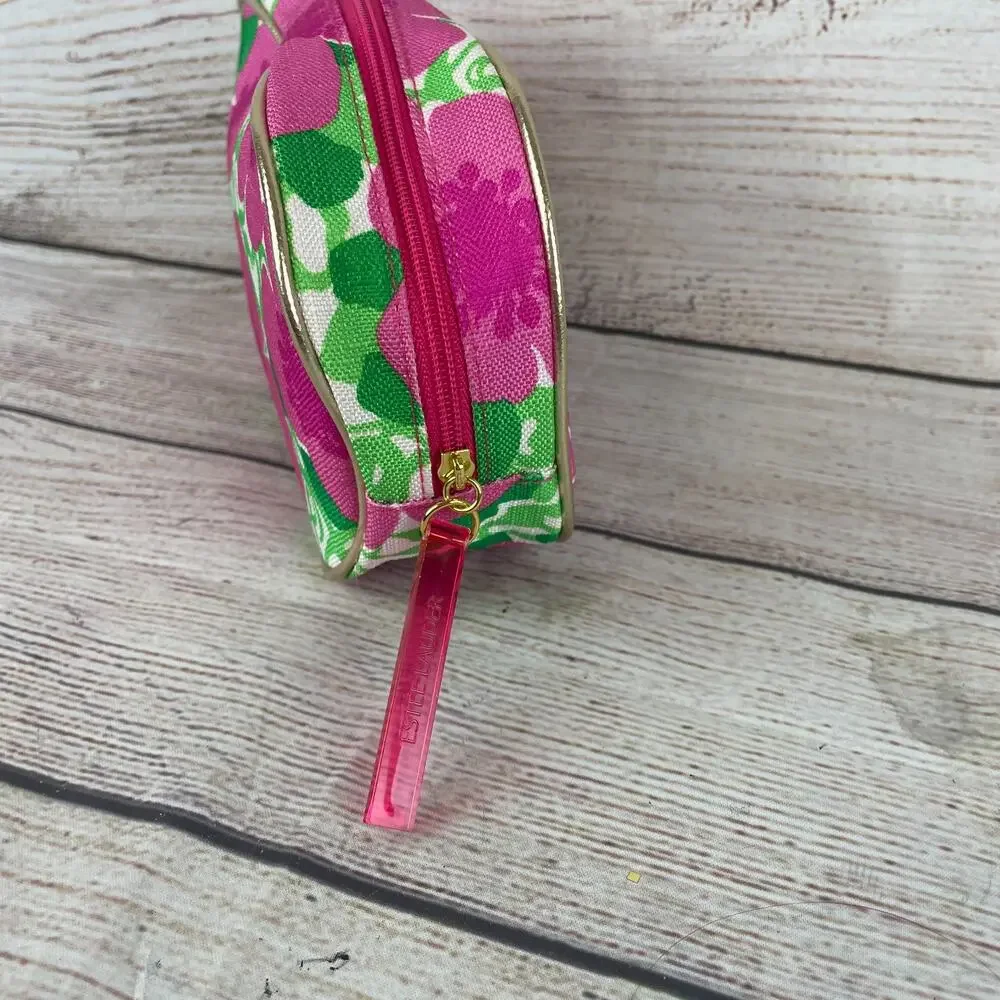 Lilly Pulitzer for Estee Lauder Pink Floral Cosmetic Travel Makeup Bag Zip
